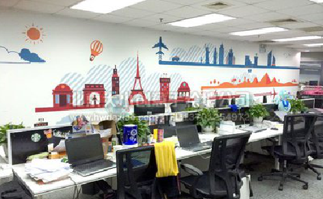 平果教你设计办公室墙绘的方法。